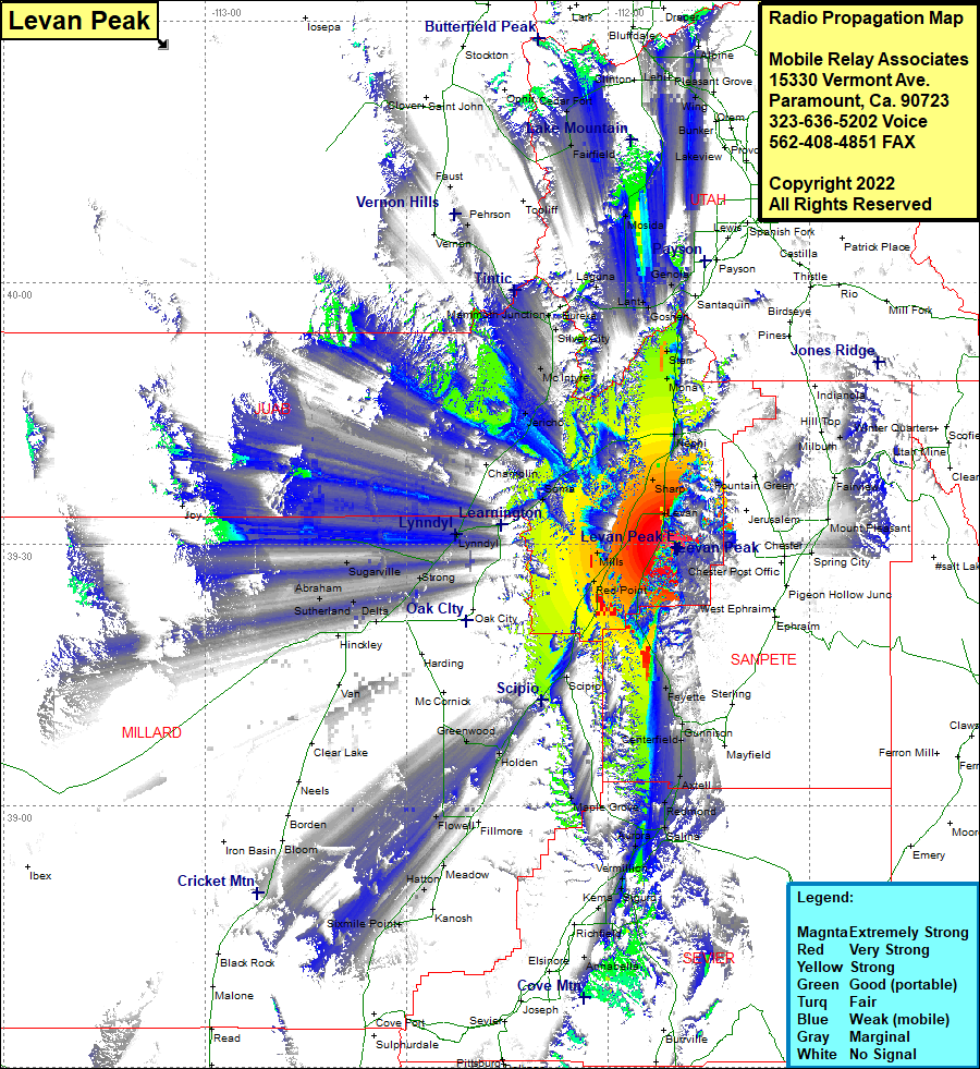 heat map radio coverage Levan Peak